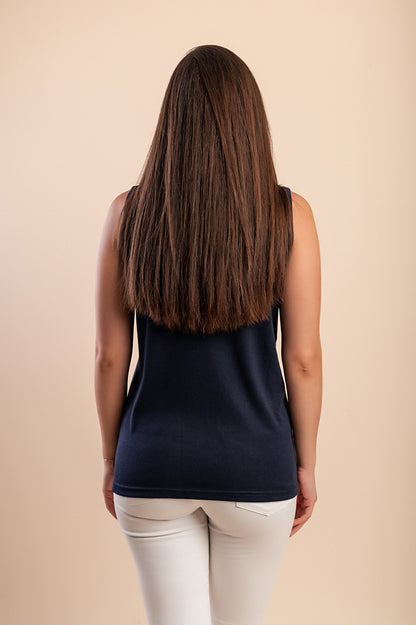 Top senza maniche in cotone, blu scuro