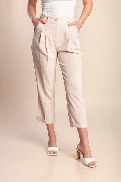 Pantaloni a vita alta, crema