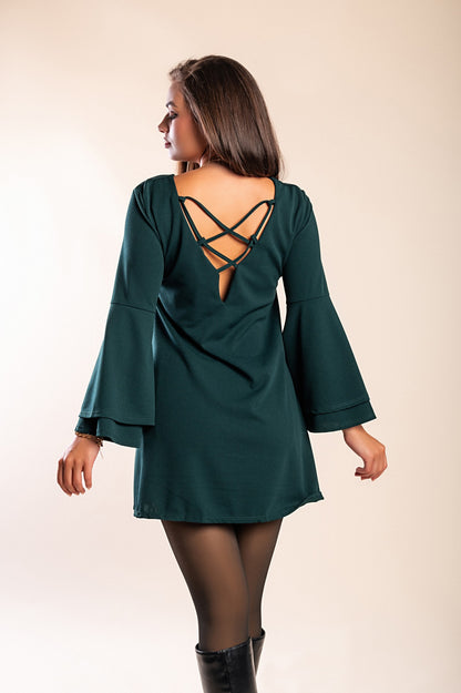 Vestito mini con maniche a campana Rania, senape