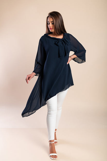 Elegante tunica in tessuto semitrasparente con fiocco decorativo  Ginette, verde scuro