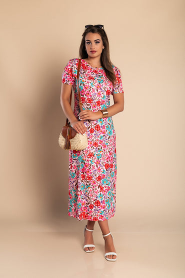 Maxi abito con stampa floreale, rosa