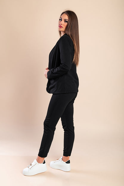 Completo di pantaloni e blazer elegante senza lettere Estrena, nero-nero
