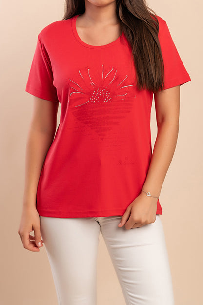 T-shirt in cotone con stampa, turchese