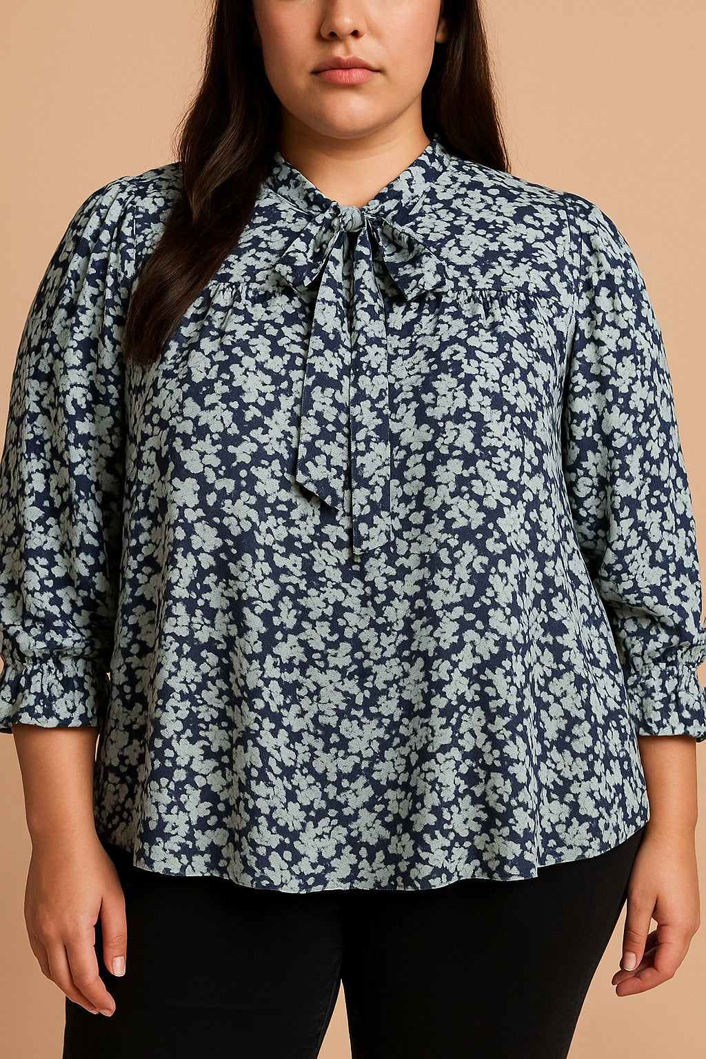 Camicetta taglie forti con stampa floreale, blu