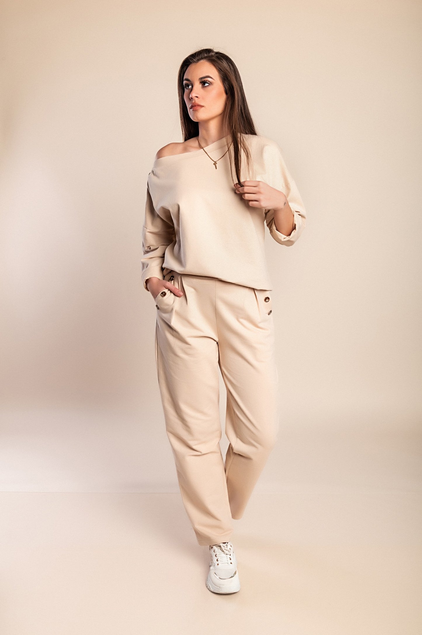 Completo due pezzi in cotone, beige