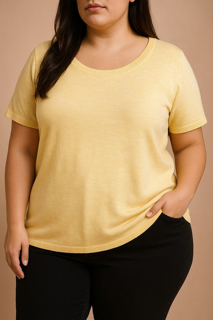 Top in maglia taglie forti, giallo