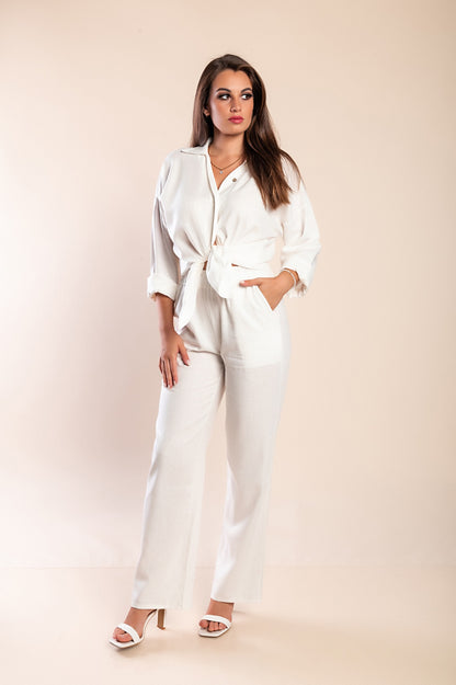 Completo camicia e pantaloni in lino, bianco