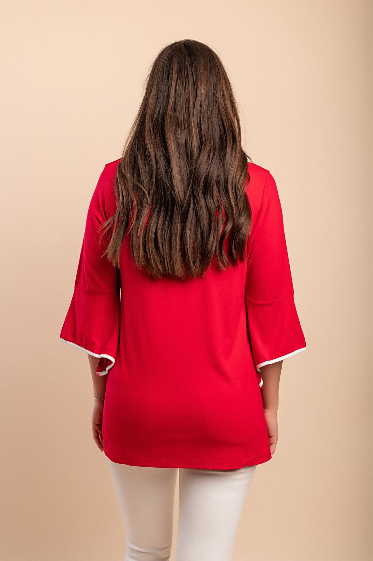 Top stampato con maniche a 3/4, blu