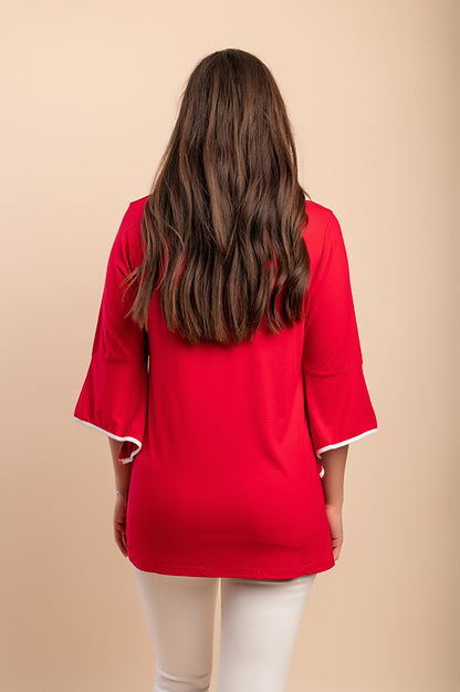 Top stampato con maniche a 3/4, blu