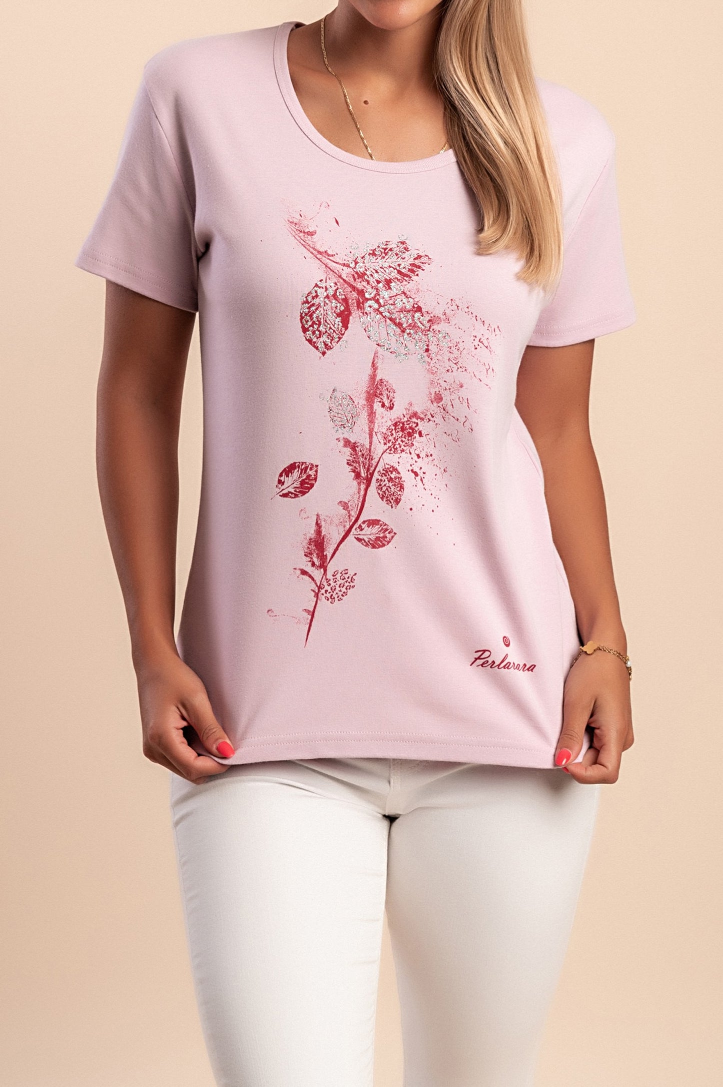 T-shirt in cotone con stampa, rosa chiaro