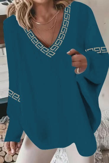 Top ampio con stampa geometrica, petrolio