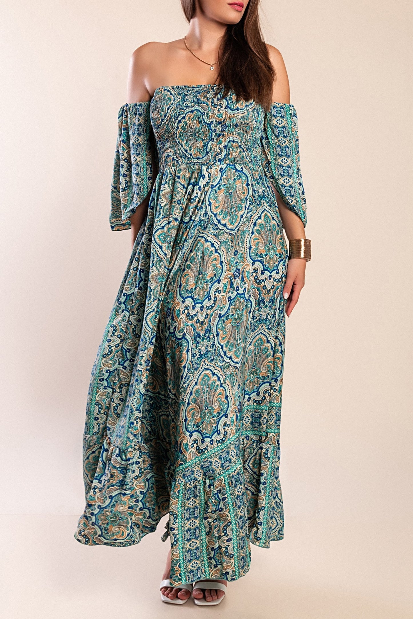 Abito maxi con stampa, multicolore