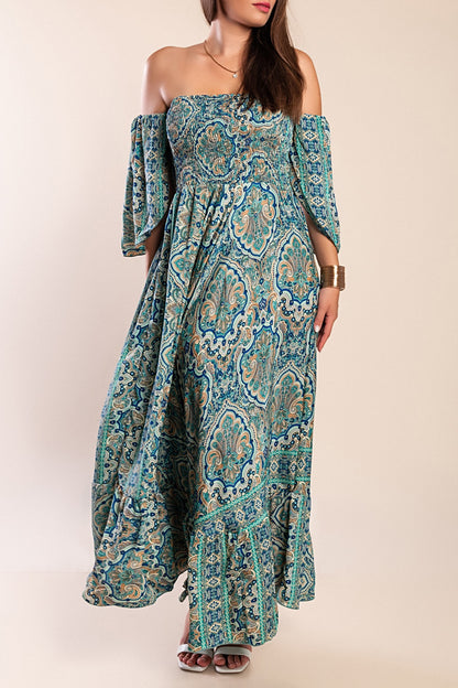 Abito maxi con stampa, multicolore
