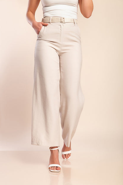 Pantaloni lunghi eleganti con cintura, colore beige