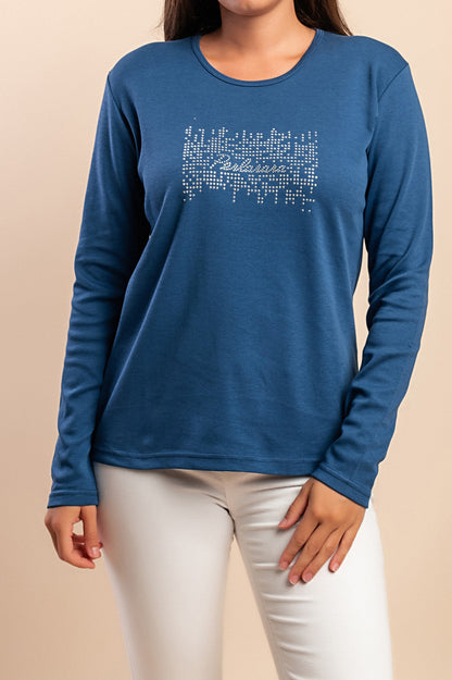 Maglia in cotone a maniche lunghe, blu