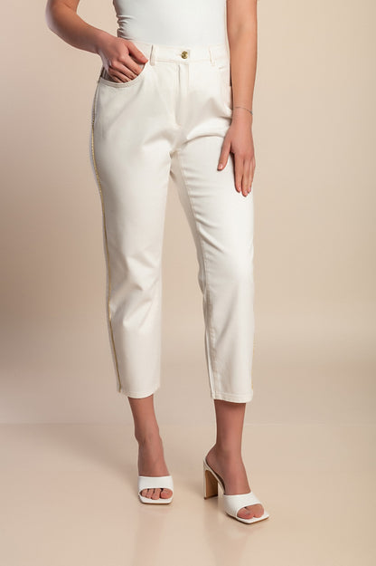 Pantaloni in cotone taglie forti, crema