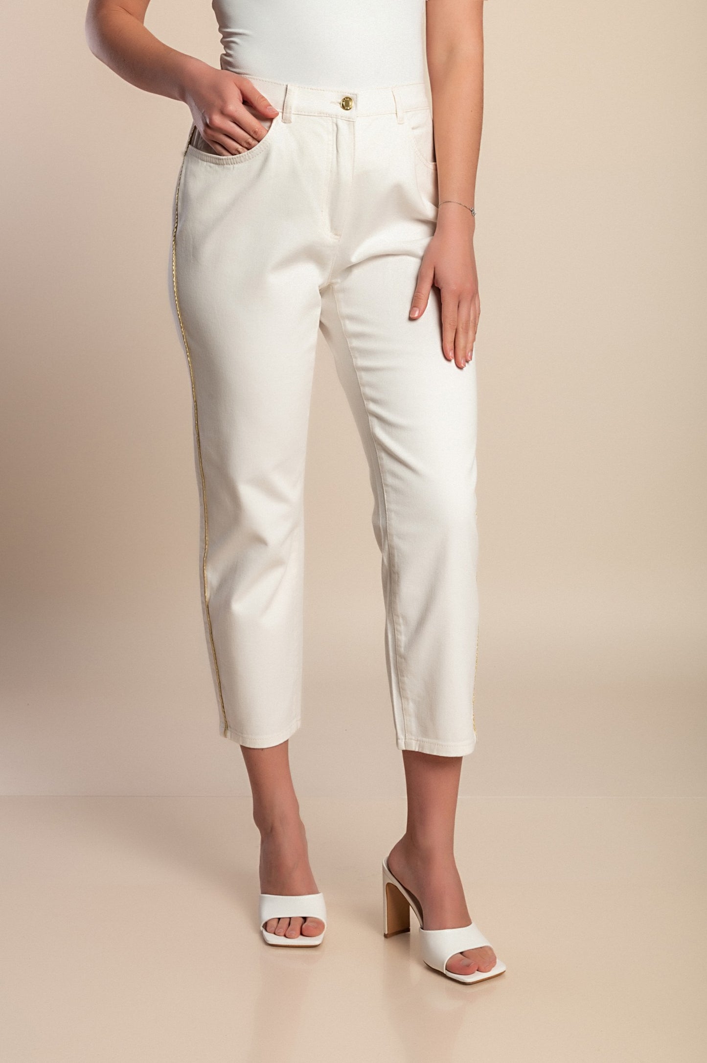 Pantaloni in cotone taglie forti, crema