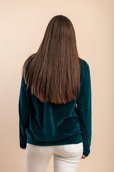 Felpa con zip in cotone e velluto sintetico, verde