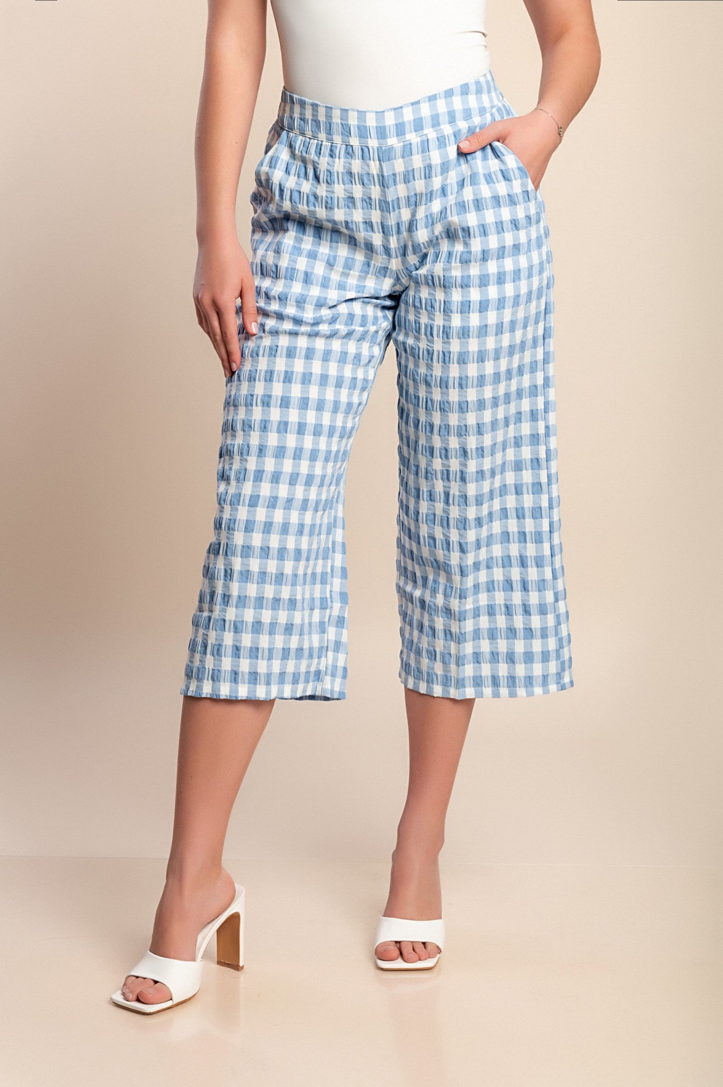 Pantaloni capri stampati, blu