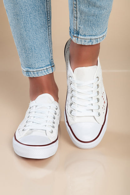 Sneakers alla moda con tomaia in pizzo, colore bianco