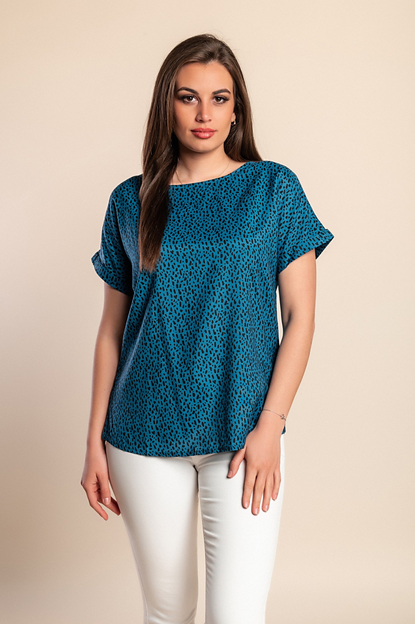 Camicetta stampata taglie forti, petrolio