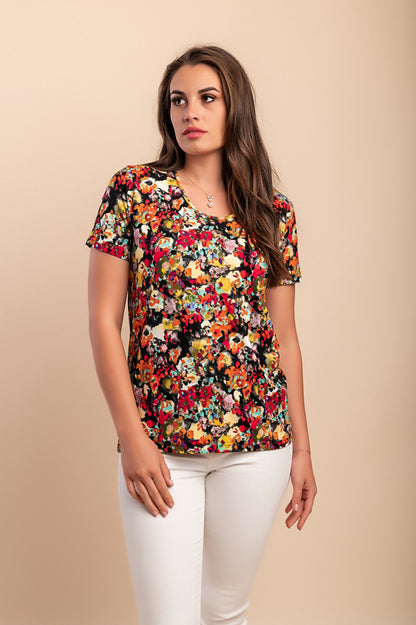T-shirt con stampa floreale, multicolore