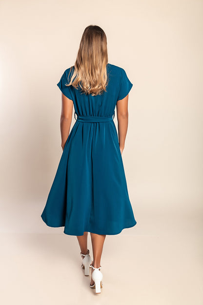 Abito midi con cintura, colore petrolio