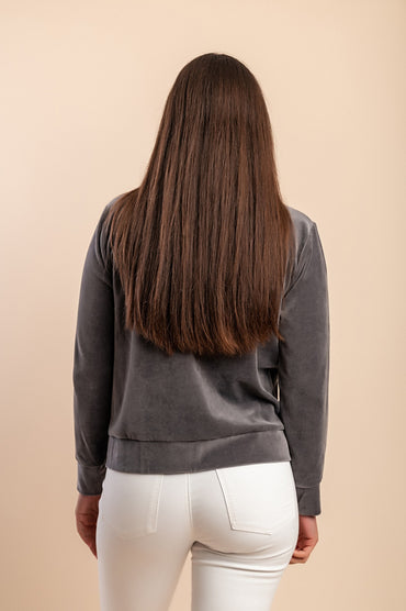 Felpa con zip in cotone e velluto sintetico, grigio