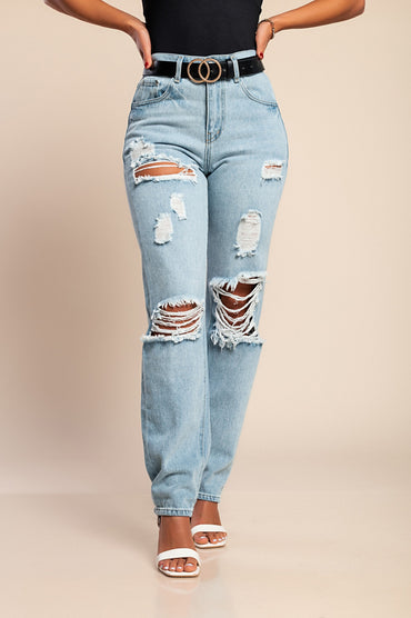 Jeans con dettagli strappati, colore azzurro