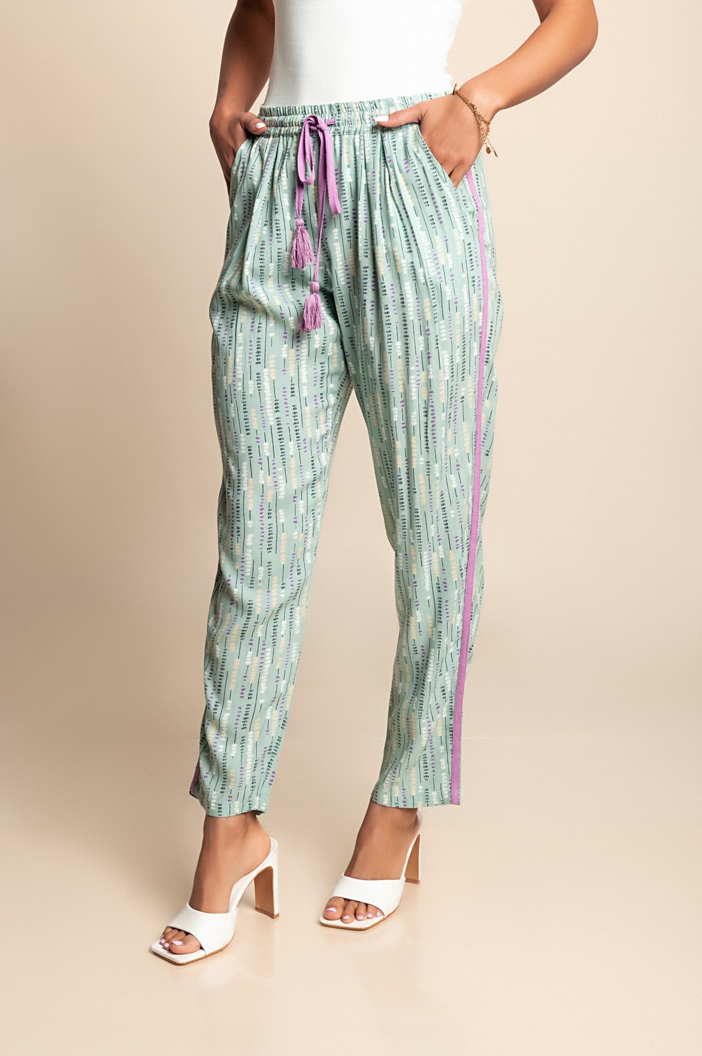 Pantaloni stampati taglie forti, menta