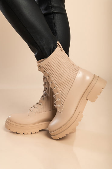 Stivaletti con lacci, beige