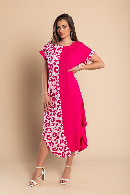 Elegante maxi abito con stampa leopardata, grigio
