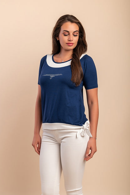 T-shirt girocollo, blu scuro