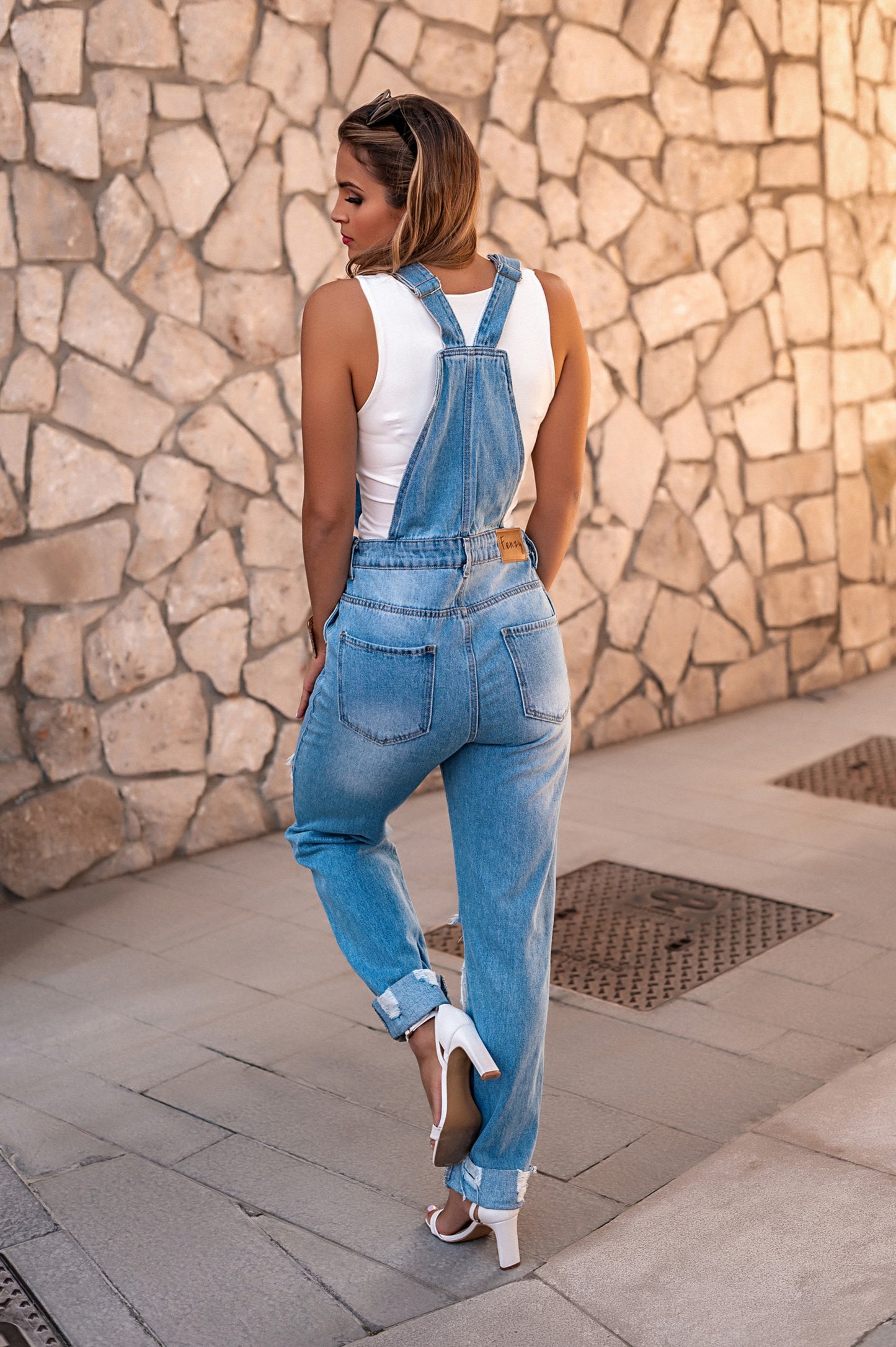 SALOPETTE IN JEANS CON STRAPPI CHEYENNE, AZZURRO