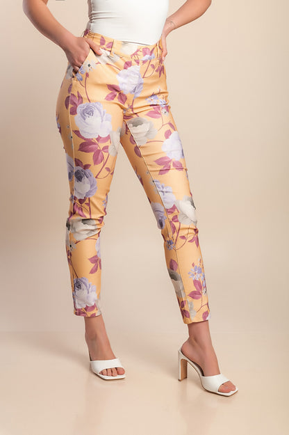 Pantaloni in cotone stampato, gialli