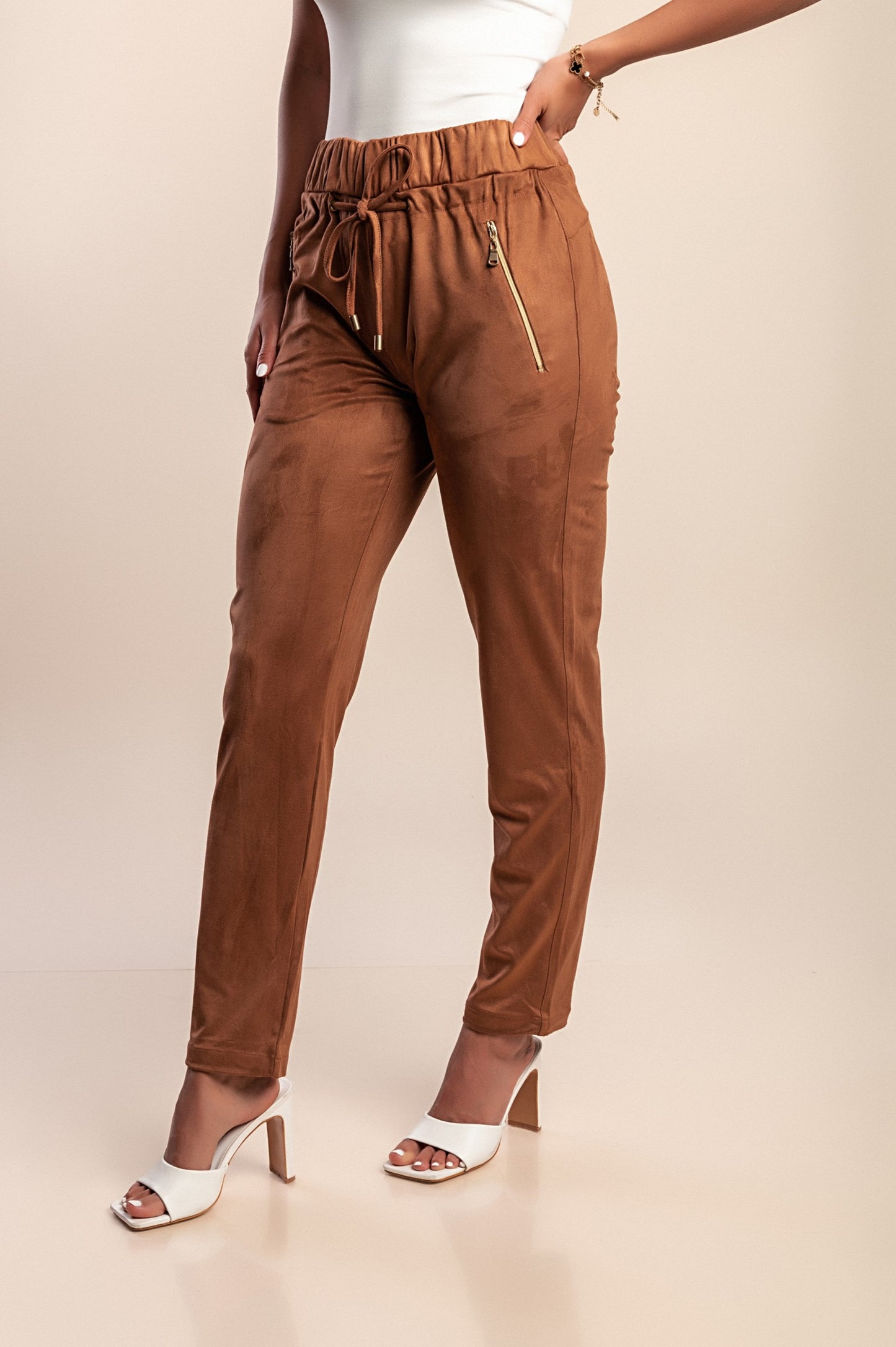 Pantaloni con elastico in vita, marroni