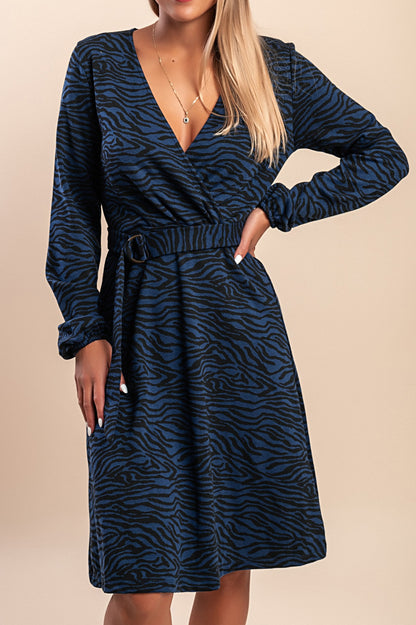 Abito midi con stampa, blu scuro