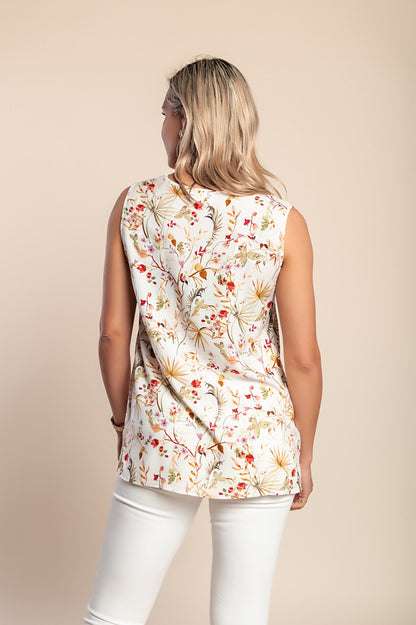 Top senza maniche con stampa, bianco