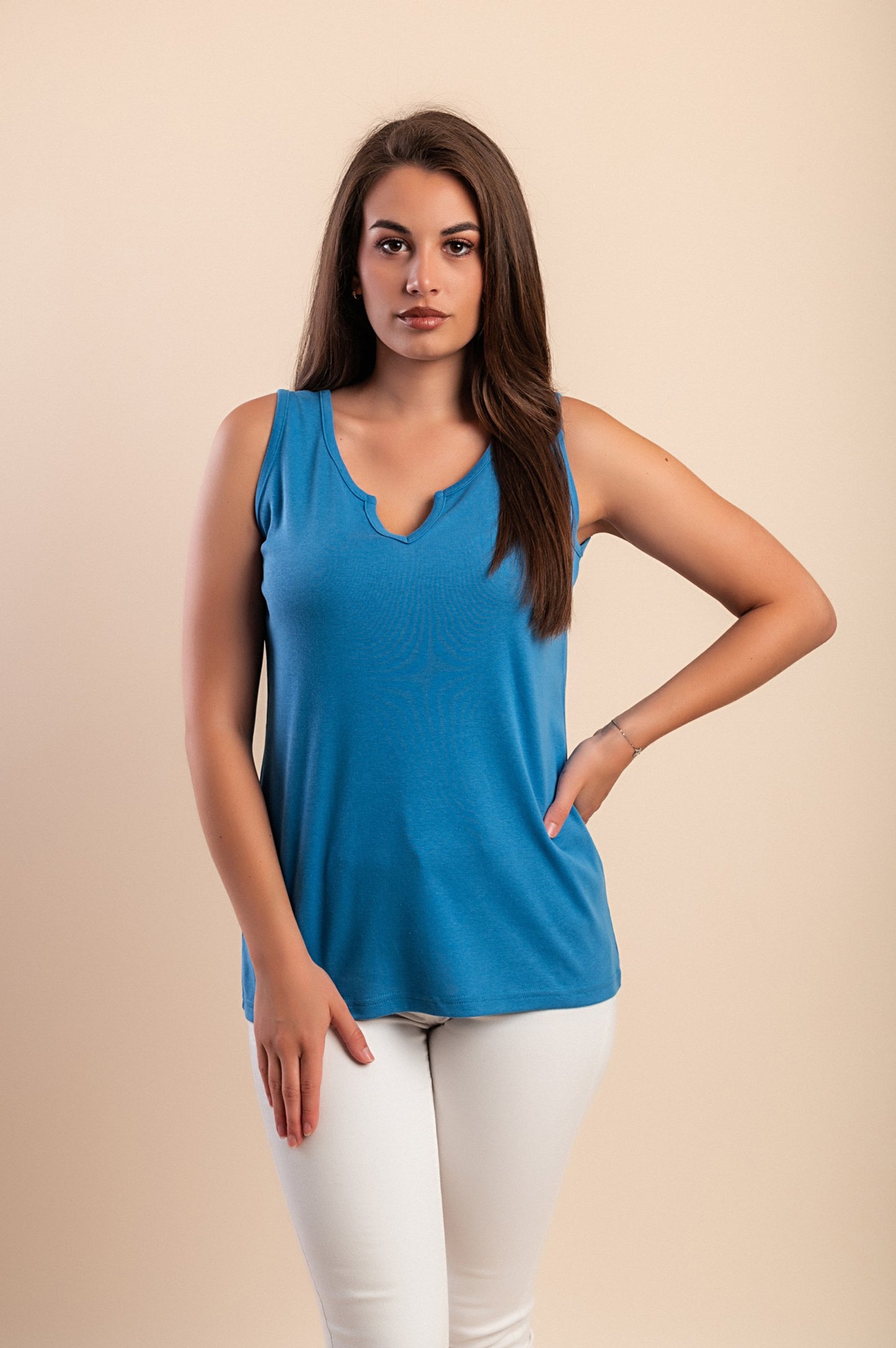 Camicia senza maniche in cotone, beige