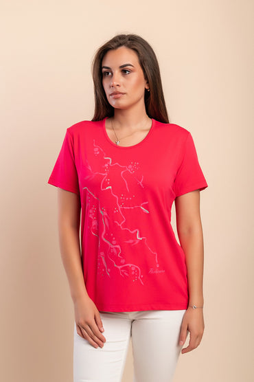 T-shirt in cotone con stampa, rosa