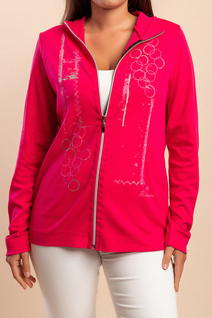Felpa con zip in cotone, rosa