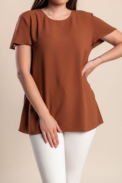 T-shirt girocollo, cammello