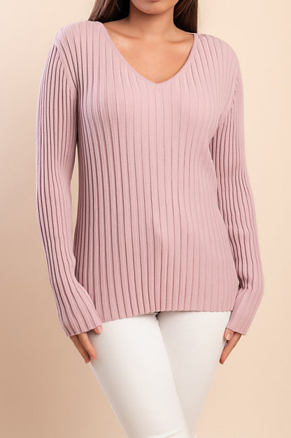 Maglione con scollo a V, rosa