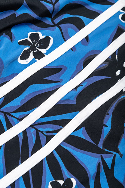 Costume intero taglie forti con stampa, blu