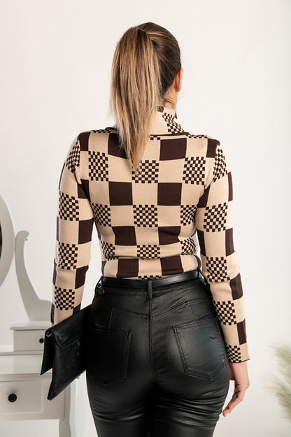 Pullover con motivo a scacchi Roldana, marrone