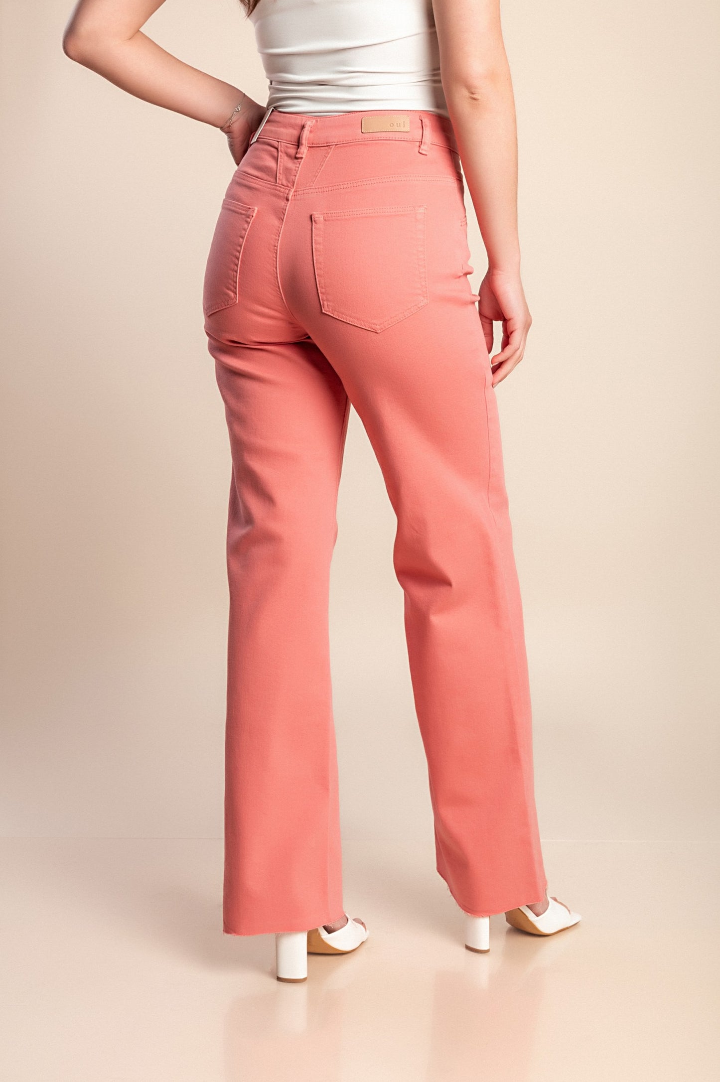 Pantaloni in cotone a vita alta, rosa