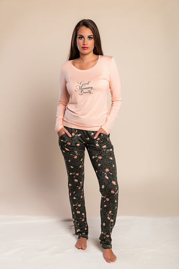 Pigiama lungo con stampa, rosa chiaro