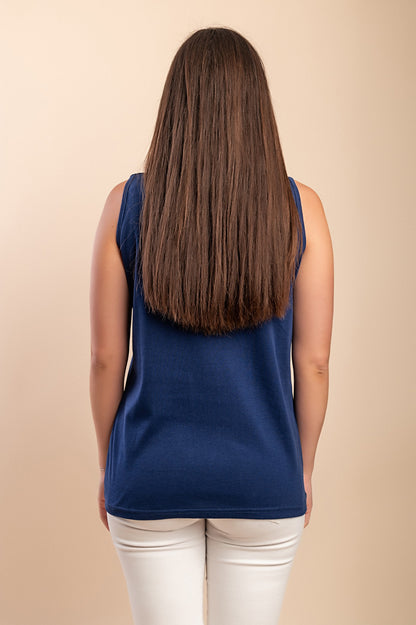 Top in cotone stampato, blu