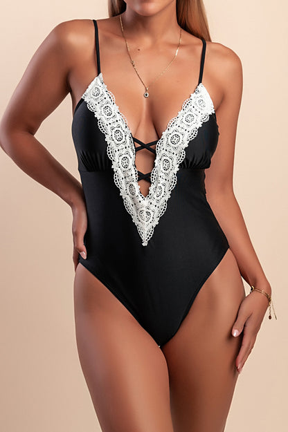 Costume intero con pizzo, nero