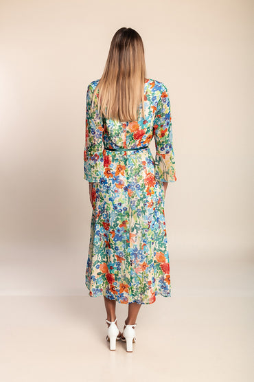 Abito con stampa floreale, blu